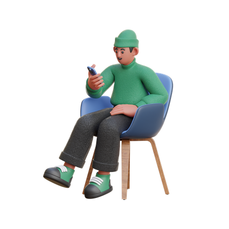 Homem olhando para celular  3D Illustration