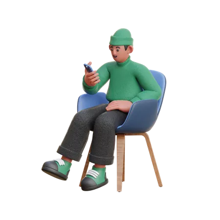 Homem olhando para celular  3D Illustration