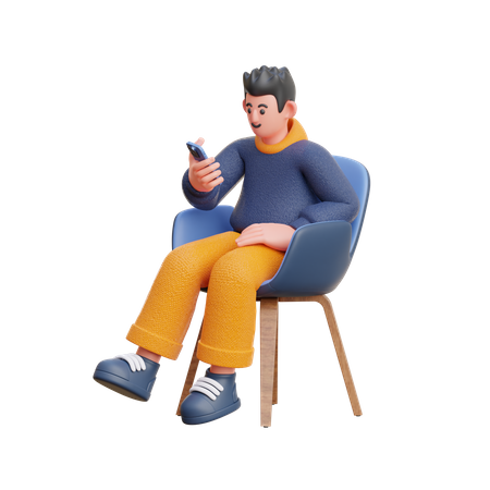 Homem olhando para celular  3D Illustration