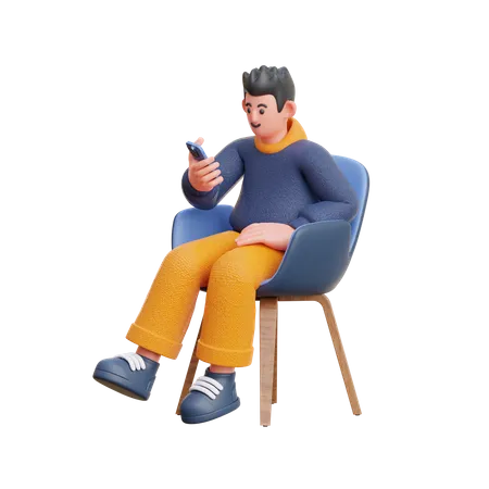 Homem olhando para celular  3D Illustration