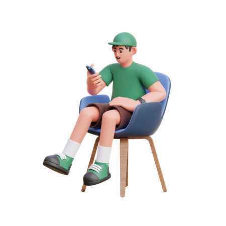 Homem olhando para celular  3D Illustration