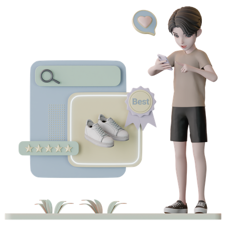 Homem olhando para o melhor produto  3D Illustration