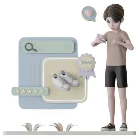 Homem olhando para o melhor produto  3D Illustration
