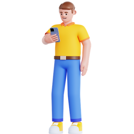 Homem olhando para o telefone  3D Illustration