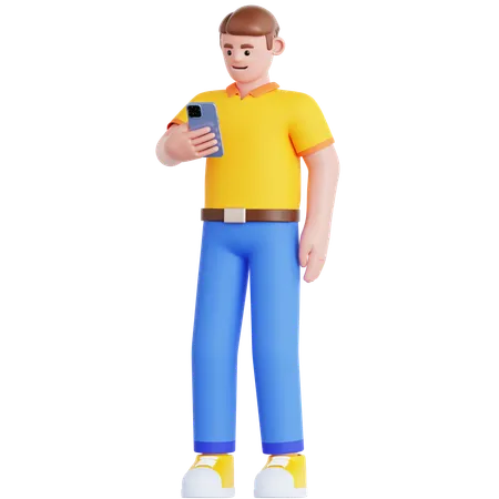 Homem olhando para o telefone  3D Illustration