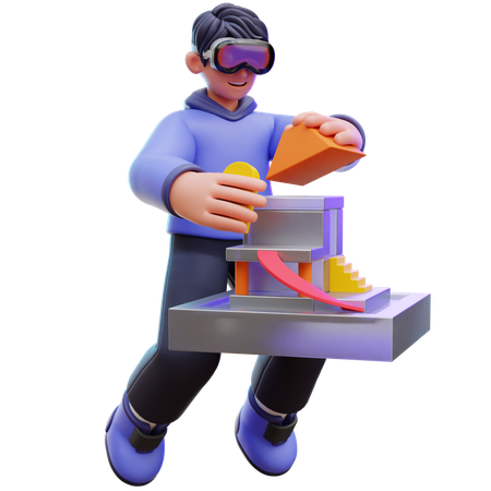 Homem organiza blocos virtuais  3D Icon