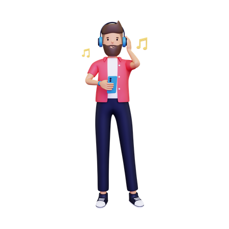 Homem ouve música em seu smartphone  3D Illustration