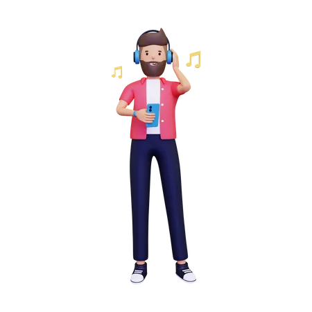 Homem ouve música em seu smartphone  3D Illustration
