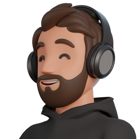 Homem ouvindo música usando fone de ouvido  3D Illustration