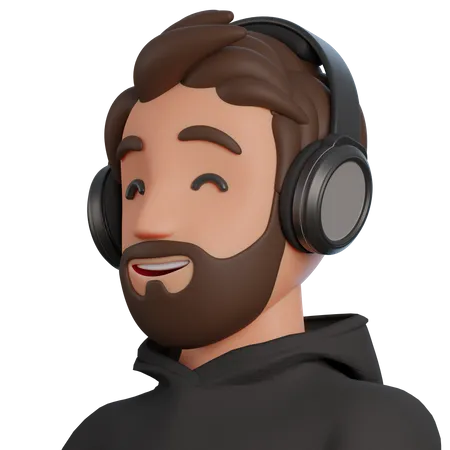 Homem ouvindo música usando fone de ouvido  3D Illustration