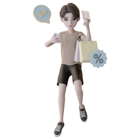 Homem pagando com cartão para fazer compras  3D Illustration