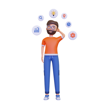 Homem pensando em mapa mental  3D Icon
