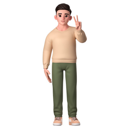 Personagem de homem mostrando um gesto de paz com a mão esquerda  3D Illustration