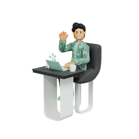 Personagem de homem trabalhando usando o computador  3D Illustration