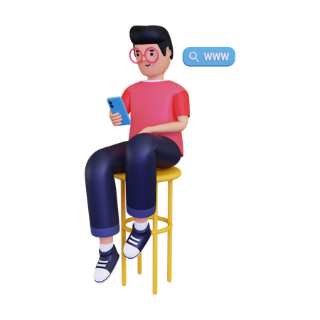 Homem pesquisando via internet  3D Illustration