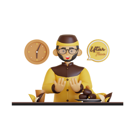 Homem pronto para a hora do iftar  3D Icon