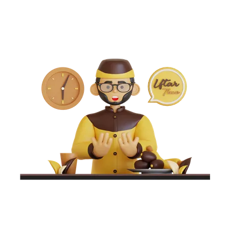 Homem pronto para a hora do iftar  3D Icon