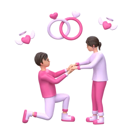 Homem Propondo Sua Namorada Valentine Couple Personagem 3 D 3D Illustration