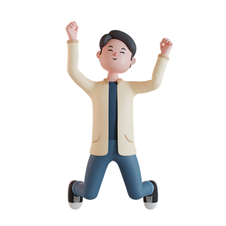 Homem pulando e se sentindo feliz  3D Illustration