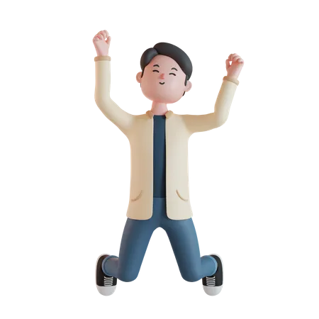 Homem pulando e se sentindo feliz  3D Illustration
