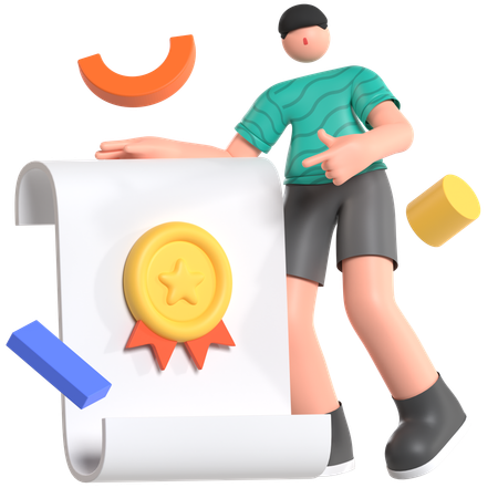 Homem recebendo certificado  3D Illustration