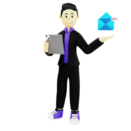 Homem recebendo e-mail  3D Illustration