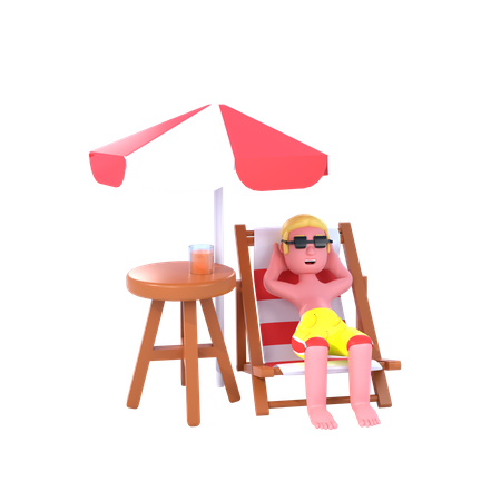Homem relaxando na cadeira de praia  3D Illustration