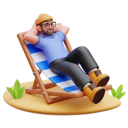 Homem relaxando na praia  3D Illustration