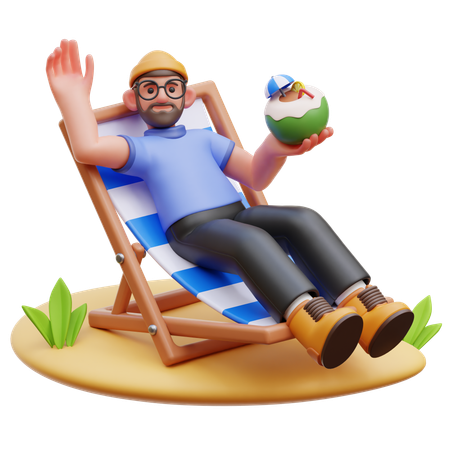 Homem relaxando na praia  3D Illustration