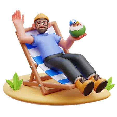 Homem relaxando na praia  3D Illustration