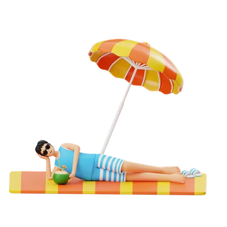 Homem relaxando na praia  3D Illustration