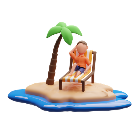 Homem relaxando na praia  3D Illustration