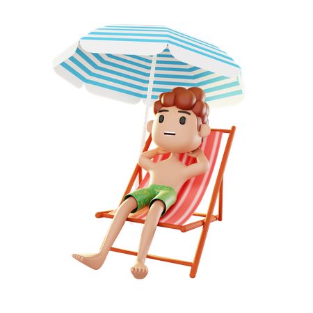 Homem relaxando na praia  3D Illustration