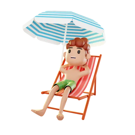 Homem relaxando na praia  3D Illustration