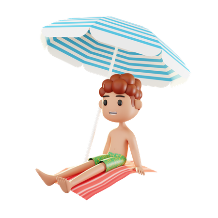 Homem relaxando na praia  3D Illustration