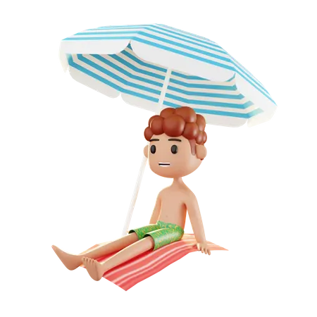 Homem relaxando na praia  3D Illustration