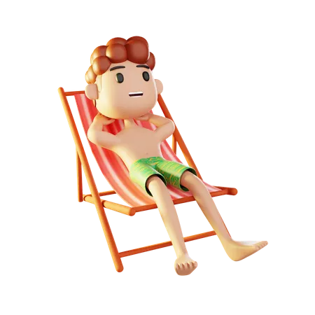 Homem relaxando na praia  3D Illustration