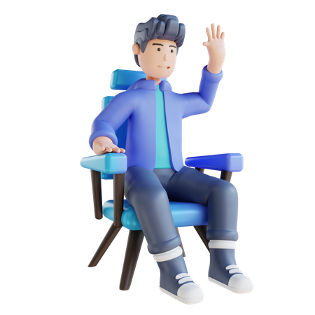 Homem relaxando no sofá e dizendo olá  3D Illustration