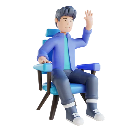 Homem relaxando no sofá e dizendo olá  3D Illustration