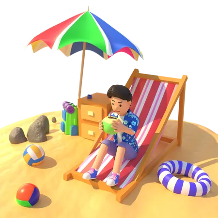 Homem relaxa na praia  3D Illustration