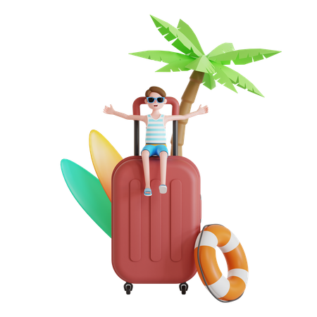 Homem saindo de férias  3D Illustration