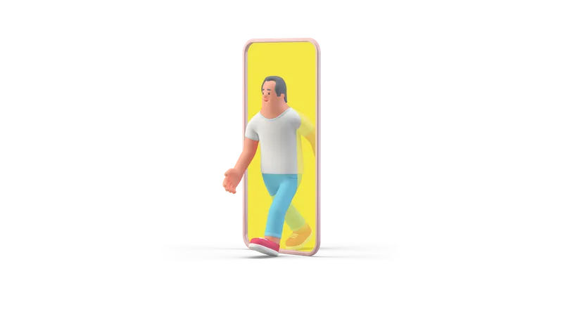 Homem saindo do smartphone  3D Illustration