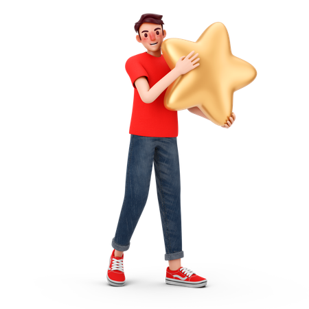 Homem segura estrela  3D Illustration