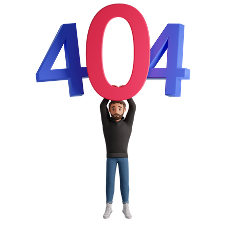 Homem segurando o erro 404  3D Illustration