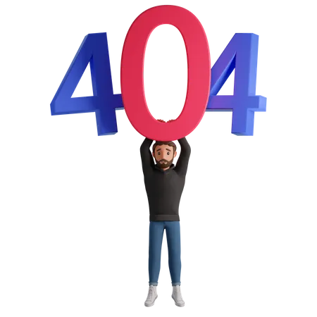 Homem segurando o erro 404  3D Illustration