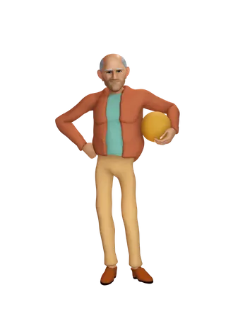 Homem segurando uma bola na mão  3D Illustration