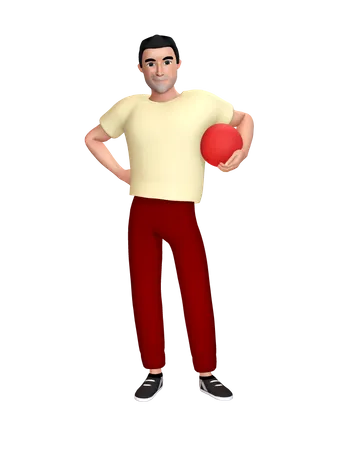 Homem segurando uma bola na mão  3D Illustration
