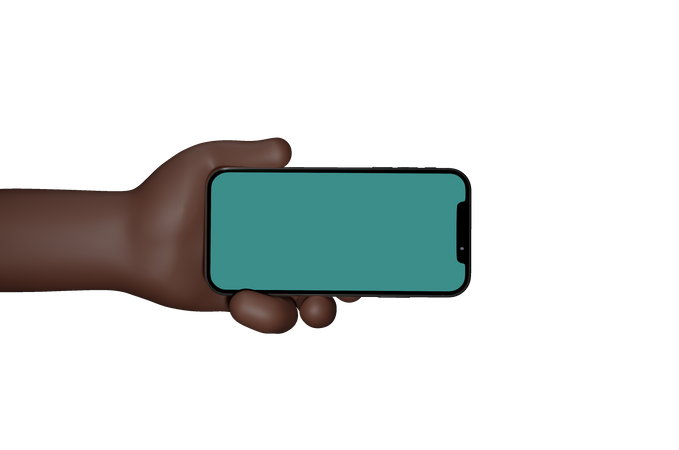 Homem segurando a mão mostrando um celular preto com tela em branco  3D Illustration