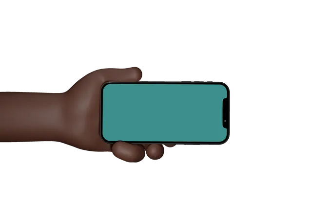 Homem segurando a mão mostrando um celular preto com tela em branco  3D Illustration