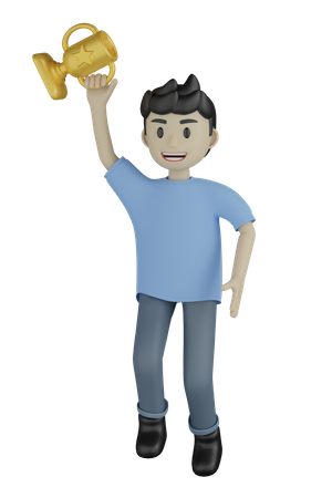 Homem segurando a taça do troféu  3D Icon